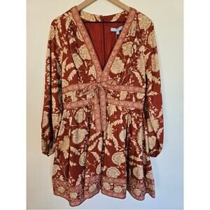 Antonio Melani Norma Jean Brick Red & Beige Floral Boho Dress Sz 8 NWT